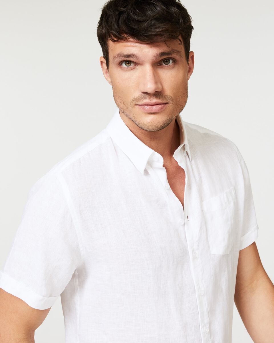 White Linen Short Sleeve Mens Shirt